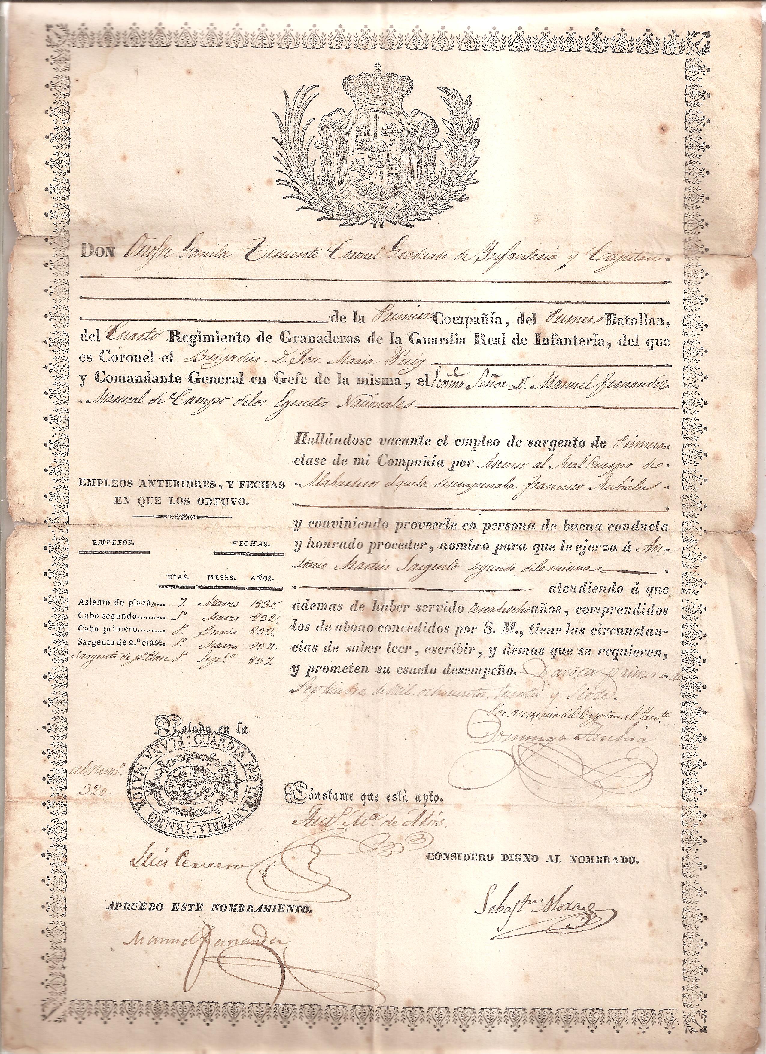 Nombramiento de un sargento en 1837 Nombramiento de un sargento en 1837